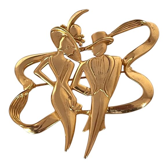 Vintage Pin Brooch Art Deco Style Gold Tone 11U - Picture 2 of 5